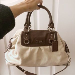 Coach Cream/Brown Leather Ashley Satchel Bag